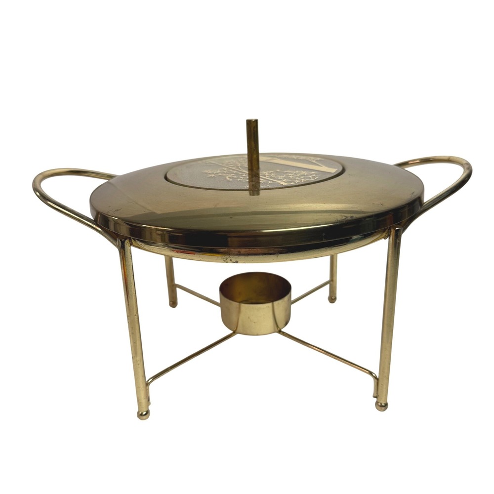 Vintage MCM Chafing Dish Stand and Lid for Pyrex 595 Gold Tone Warmer Set